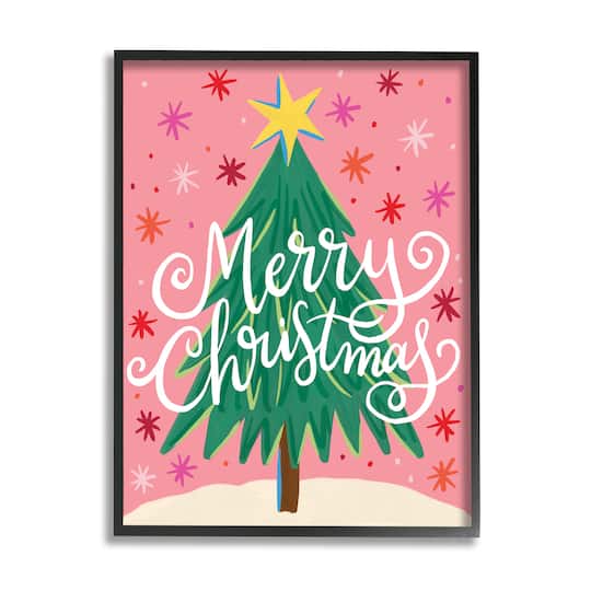 Stupell Industries Merry Christmas Pink Starry Pattern Framed Giclee Art